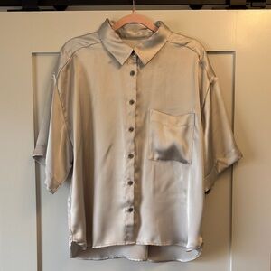 LOFT Silky Short Sleeve Shirt in Silvery-Gray